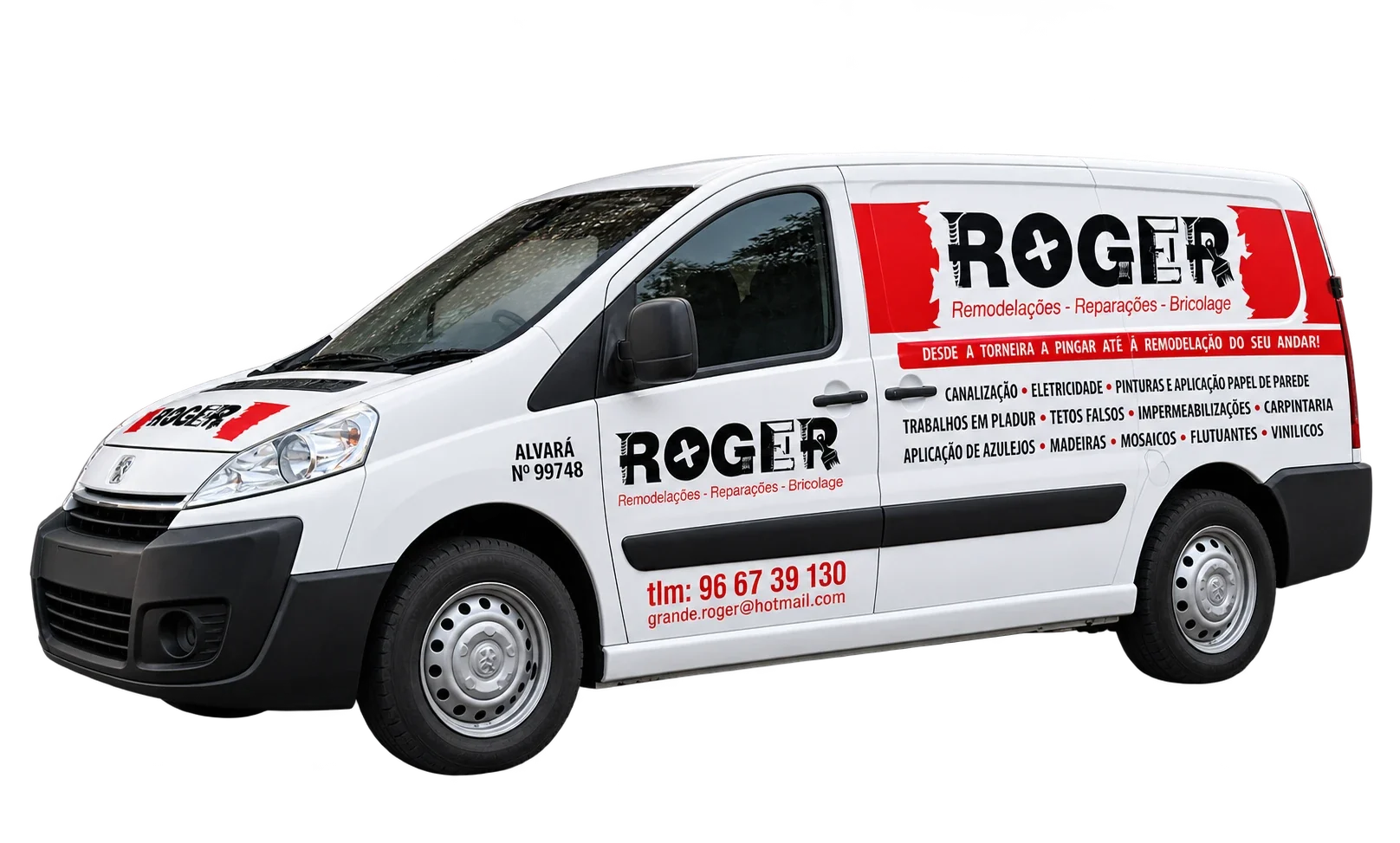 Carrinha da Roger com os serviços pintados na lateral